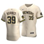 Camiseta Beisbol Hombre Milwaukee Brewers Corbin Burnes Autentico Alterno Crema