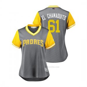Camiseta Beisbol Mujer San Diego Padres Luis Perdomo 2018 Llws Players Weekend El Chamaquito Gris