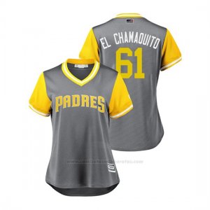 Camiseta Beisbol Mujer San Diego Padres Luis Perdomo 2018 Llws Players Weekend El Chamaquito Gris