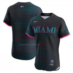Camiseta Beisbol Hombre Miami Marlins 2025 City Connect Elite Negro