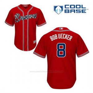 Camiseta Beisbol Hombre Atlanta Braves 8 Bob Uecker Rojo Alterno Cool Base