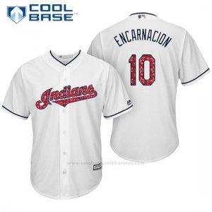 Camiseta Beisbol Hombre Cleveland Indians 2017 Estrellas y Rayas 10 Edwin Encarnacion Blanco Cool Base