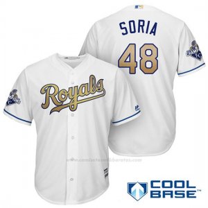Camiseta Beisbol Hombre Kansas City Royals Campeones 48 Joakim Soria Coolbase Oros