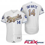 Camiseta Beisbol Hombre Kansas City Royals Campeones 14 Omar Infante Flex Base Oros