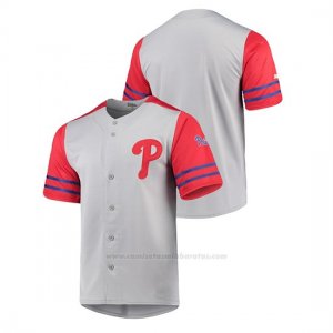 Camiseta Beisbol Hombre Philadelphia Phillies Button-Down Stitches Autentico Gris