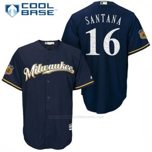 Camiseta Beisbol Hombre Milwaukee Brewers Domingo Santana Azul 2017 Entrenamiento de Primavera Cool Base Jugador