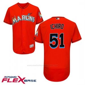 Camiseta Beisbol Hombre Miami Marlins 51 Ichiro Suzuki Alterno Fire Rojo Flex Base Autentico Coleccion