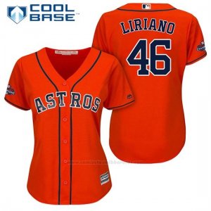 Camiseta Beisbol Mujer Houston Astros 2017 World Series Campeones Francisco Liriano Naranja Cool Base