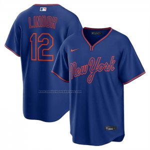 Camiseta Beisbol Hombre New York Mets Francisco Lindor Alterno Replica Azul1