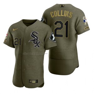 Camiseta Beisbol Hombre Chicago White Sox Zack Collins Camuflaje Digital Verde 2021 Salute To Service