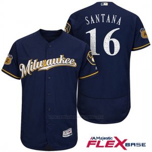 Camiseta Beisbol Hombre Milwaukee Brewers Domingo Santana Azul 2017 Entrenamiento de Primavera Flex Base Jugador