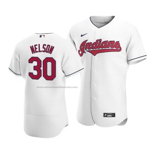 Camiseta Beisbol Hombre Cleveland Indians Kyle Nelson Autentico Primera Blanco
