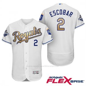 Camiseta Beisbol Hombre Kansas City Royals Campeones 2 Alcides Escobar Flex Base Oros