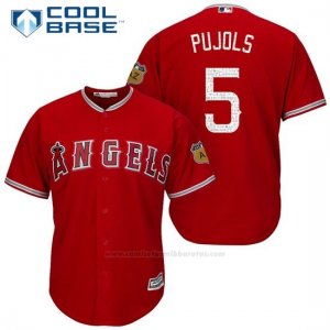 Camiseta Beisbol Hombre Los Angeles Angels Albert Pujols 5 Scarlet 2017 Entrenamiento de Primavera Cool Base Jugador