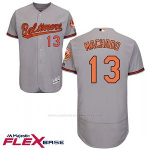 Camiseta Beisbol Hombre Baltimore Orioles 13 Manny Machado Autentico Coleccion Flex Base Gris