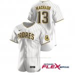 Camiseta Beisbol Hombre San Diego Padres Manny Machado Autentico Blanco Marron