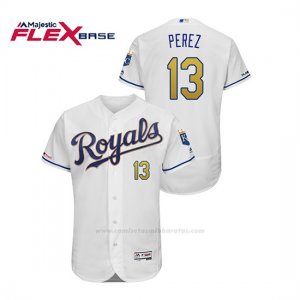 Camiseta Beisbol Hombre Kansas City Royals Salvador Perez 150th Aniversario Patch Flex Base Blanco2