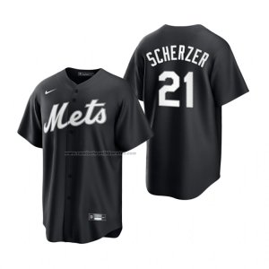 Camiseta Beisbol Hombre New York Mets Max Scherzer Replica Negro Blanco