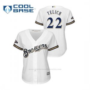 Camiseta Beisbol Mujer Milwaukee Brewers Christian Yelich 2019 Postseason Cool Base Blanco