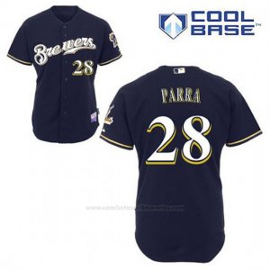 Camiseta Beisbol Hombre Milwaukee Brewers Gerardo Parra 28 Azul Azul Alterno Cool Base