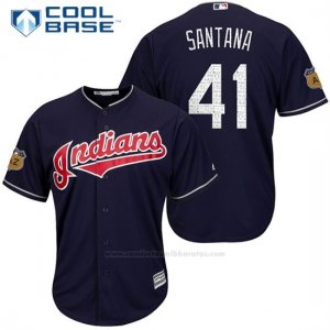 Camiseta Beisbol Hombre Cleveland Indians Carlos Santana 41 Azul 2017 Entrenamiento de Primavera Cool Base Jugador