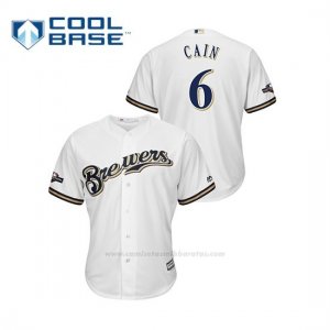 Camiseta Beisbol Hombre Milwaukee Brewers Lorenzo Cain 2019 Postseason Cool Base Blanco