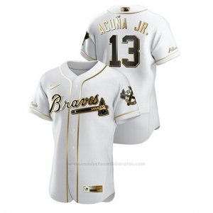 Camiseta Beisbol Hombre Atlanta Braves Ronald Acuna Jr. Golden Edition Autentico Blanco