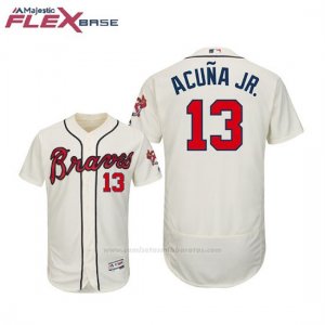 Camiseta Beisbol Hombre Atlanta Braves Ronald Acuna Jr. Flex Base Autentico Coleccion Alterno Crema