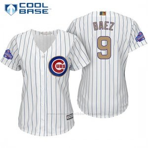 Camiseta Beisbol Mujer Chicago Cubs 9 Javier Baez Blanco Oro Program Cool Base