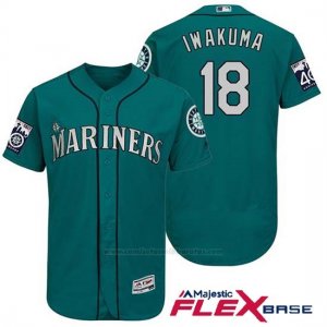Camiseta Beisbol Hombre Seattle Mariners 18 Hisashi Iwakuma Aqua 2017 Flex Base