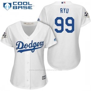 Camiseta Beisbol Mujer Los Angeles Dodgers 2017 World Series Hyun Jin Ryu Blanco Cool Base