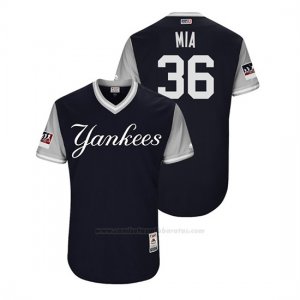 Camiseta Beisbol Hombre New York Yankees Lance Lynn 2018 Llws Players Weekend Mia Azul