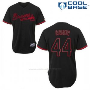 Camiseta Beisbol Hombre Atlanta Braves 44 Hank Aaron Black Fashion Cool Base