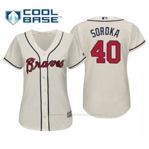 Camiseta Beisbol Mujer Atlanta Braves Mike Soroka Cool Base Majestic Alternato 2019 Crema