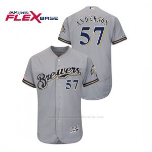 Camiseta Beisbol Hombre Milwaukee Brewers Chase Anderson 150th Aniversario Patch Autentico Flex Base Gris