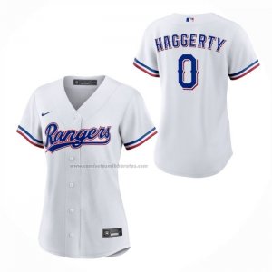 Camiseta Beisbol Mujer Texas Rangers Sam Haggerty Primera Replica Blanco