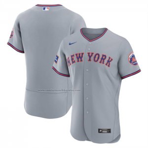 Camiseta Beisbol Hombre New York Mets Segunda Sponsor Patch Autentico Gris