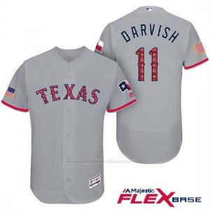 Camiseta Beisbol Hombre Texas Rangers 2017 Estrellas y Rayas Yu Darvish Gris Flex Base