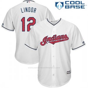 Camiseta Beisbol Hombre Cleveland Indians 2017 Estrellas y Rayas 12 Francisco Lindor Blanco Cool Base