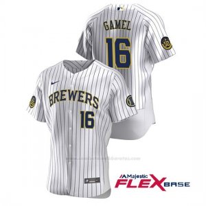 Camiseta Beisbol Hombre Milwaukee Brewers Ben Gamel Autentico 2020 Primera Blanco