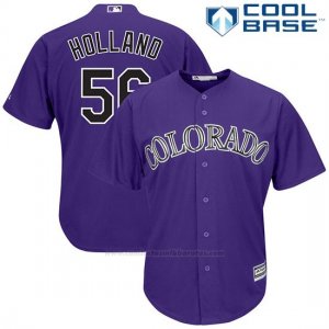 Camiseta Beisbol Hombre Colorado Rockies Greg Holland 56 Violeta Cool Base