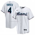 Camiseta Beisbol Hombre Miami Marlins Nick Fortes Primera Replica Blanco