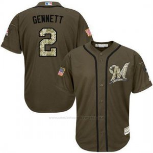 Camiseta Beisbol Hombre Milwaukee Brewers 2 Scooter Gennett Verde Salute To Service