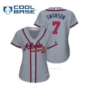 Camiseta Beisbol Mujer Atlanta Braves Dansby Swanson Cool Base Majestic Road 2019 Gris