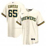 Camiseta Beisbol Hombre Milwaukee Brewers Nestor Cortes Primera Replica Crema