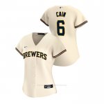 Camiseta Beisbol Mujer Milwaukee Brewers Lorenzo Cain 2020 Replica Primera Crema