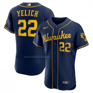 Camiseta Beisbol Hombre Milwaukee Brewers Christian Yelich 50th Season Alterno Autentico Azul