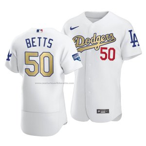 Camiseta Beisbol Hombre Los Angeles Dodgers Mookie Betts 2021 Gold Program Patch Autentico Blanco