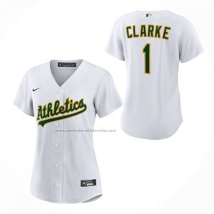 Camiseta Beisbol Mujer Oakland Athletics Denzel Clarke Primera Replica Blanco