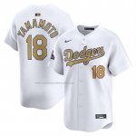 Camiseta Beisbol Hombre Los Angeles Dodgers Yoshinobu Yamamoto Gold Collection Limited Blanco
